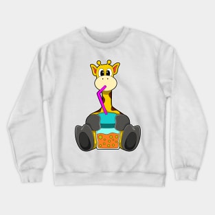 Giraffe at Drinking with Drinking straw Crewneck Sweatshirt